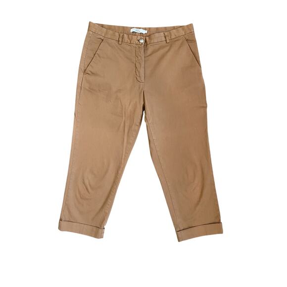 0039 ITALY Womens Pants Size Small Stretch Tan Brown Cropped Capri Quiet Luxury - Picture 1 of 14